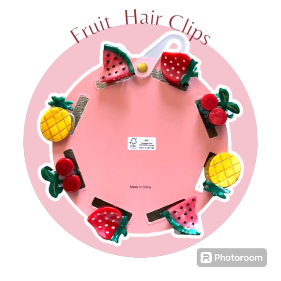 Pink Linen Fruit Hair Clips Set of 8 - Picture 2 of 3